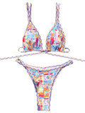COZYEASE Womens Two Piece Swimsuit Micro Triangle Thong Bikini Sexy Bathing Suit Multicolor Print M