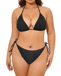 Tempt Me Women Plus Size Triangle Bikini String Two Piece Halter Tie Side Swimsuit Black 26 Plus