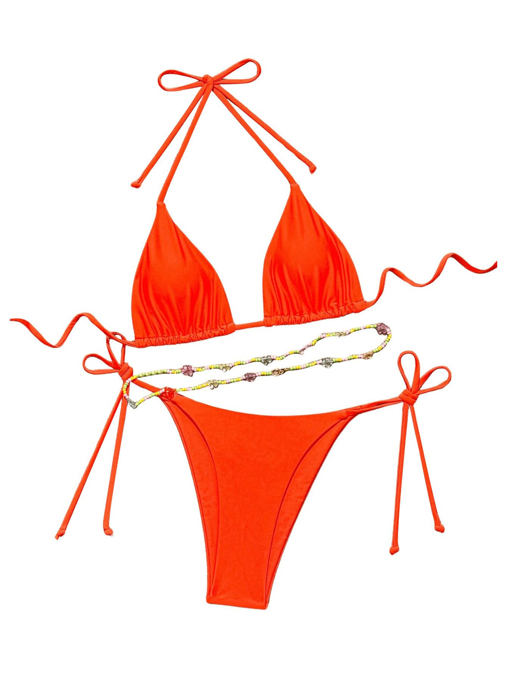SHENHE Womens 2 Piece Sexy Bikini Sets Halter Tie Side Triangle Swimsuits Orange Small