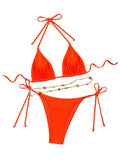 SHENHE Womens 2 Piece Sexy Bikini Sets Halter Tie Side Triangle Swimsuits Orange Small