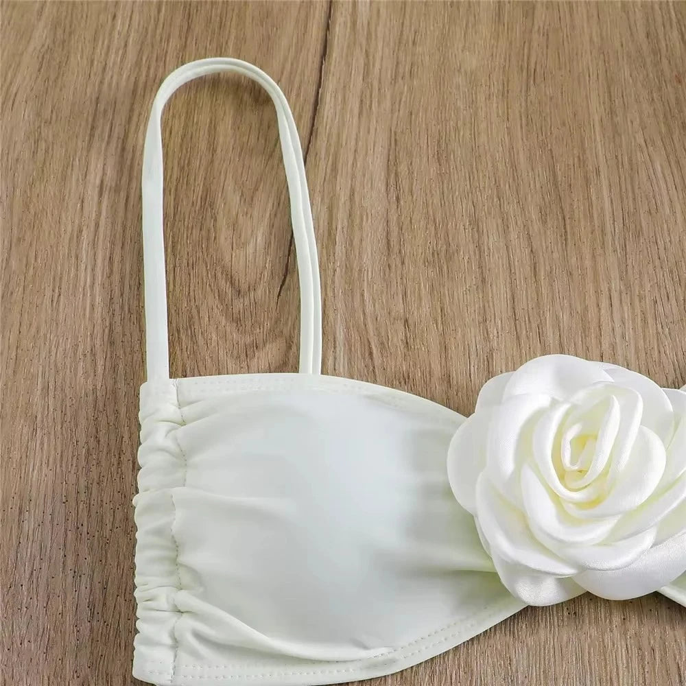 Stunning 3D Floral Lace-Up Two-Piece Bikini Set for Women - Perfect for Beach Days!