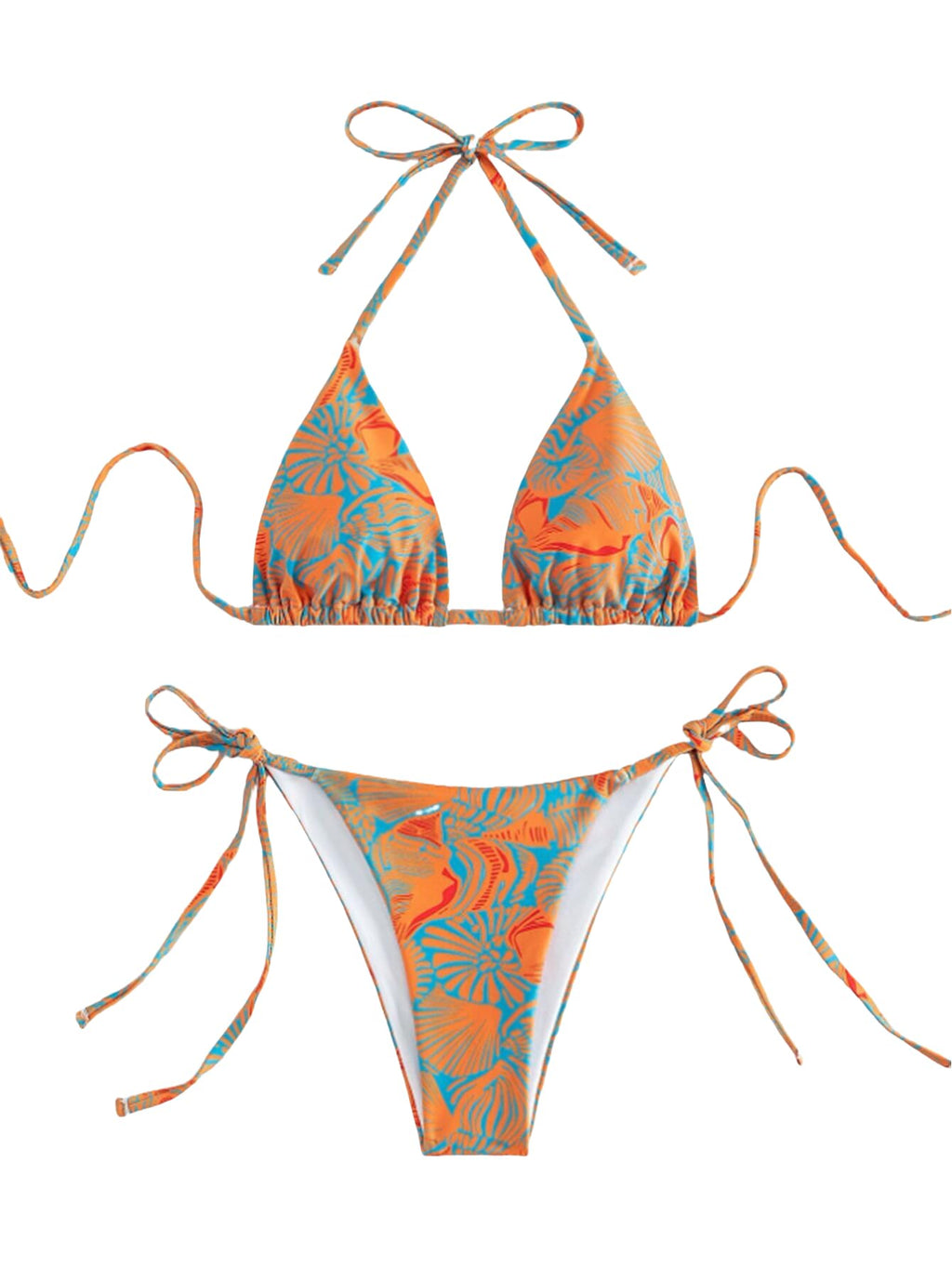 Tainehs Womens Sexy Halter Bikini Set Triangle Top Thong Bikini Swimsuits Cheeky Two Piece Bathing Suit Orange