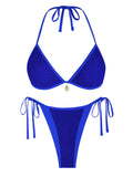 ZAFUL Halter Bikini for Women Sexy Bikini Sets Side Tie High Cut Swimsuis Trendy 2 Piece Bathing Suit Fishnet Overlay Royal Blue L