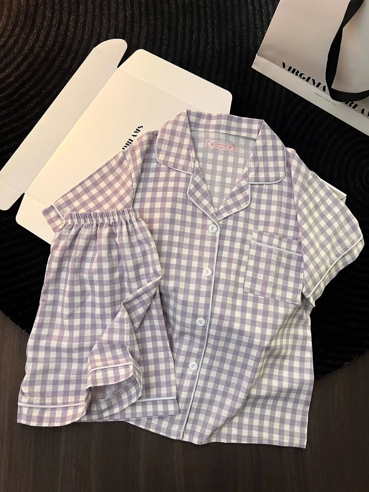 Chic Japanese-Style Summer Pajamas for Women - Cute and Comfy Short-Sleeve Set with Plaid Design