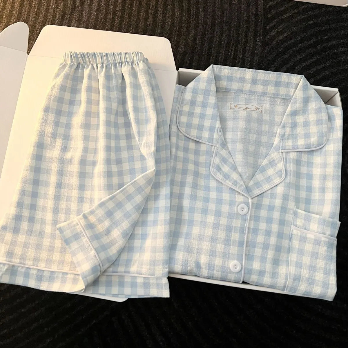 Chic Japanese-Style Summer Pajamas for Women - Cute and Comfy Short-Sleeve Set with Plaid Design